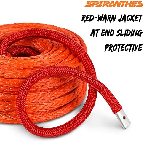 Комплект синтетични на въжето на лебедката SPIRANTHES: Въже на лебедка 3/8 x 92 метра 25500 кг от защитни облицовки + Изкован на куката на лебедката 3/8 + Безопасност въже за леб?