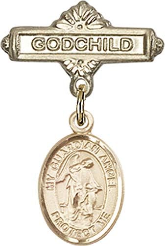 Иконата на детето Jewels Мания с Чар Ангел-пазител и игла за икона Кръщелник | Икона Детето си от 14-каратово злато с чар Ангел-пазител