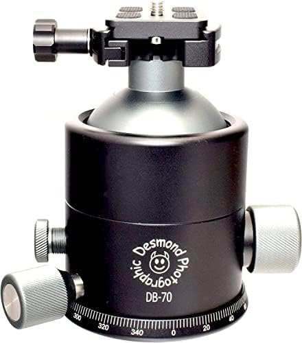 Desmond DB-70, 70 мм Топка Глава на Arca Съвместима с заключващ механизъм за завъртане и бързо клип DRC-60 за Статив