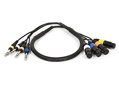 4-Канален змеевидный кабел Monoprice TRS за мъже и XLR за жени - 3 Метра - Черно, 25AWG, с тънък формованным корпус на съединител