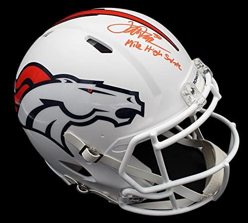 Терел Дейвис Подписа на Автентичен Бял Матиран каска NFL Denver Broncos Speed с надпис Поздрав на височина една миля - Каски NFL