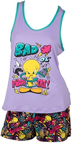 Комплект от плетиво тениски и шорти Looney Tunes Tweety Bird с графити на гърба