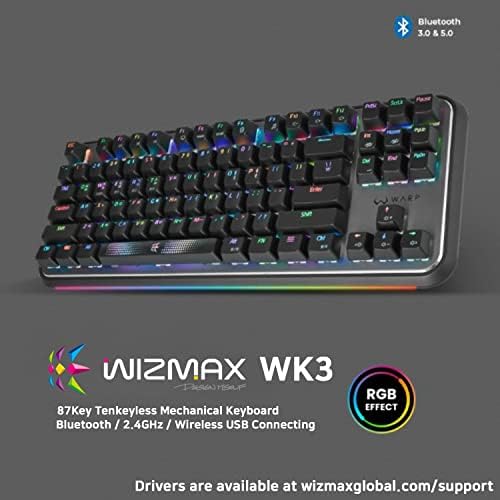 WIZMAX, WK3 TKL 80% Безжична Ръчна Детска Клавиатура, Трехрежимная Механична клавиатура BT5.0/2.4 G / USB-C с възможност за гореща