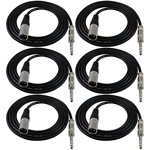 Кабели GLS Audio 6 фута Patch Кабел - от XLR щепсела до 1/4 TRS Черни Кабели - 6' Балансиран змия кабел - 6 бр.