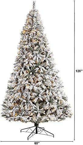 10 фута. Изкуствена Коледна елха от Бяла Река Планински бор с Бор шишками и 800 Прозрачни led крушки
