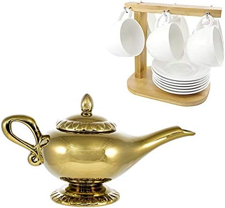 Керамичен Чайник Disney Aladdin Golden Genie Lamp Обем 32 Грама, Красив Вълшебен Чайник За Варене на Чай, Старомоден Полиран Кана За Подаване на Топли Напитки С Капак