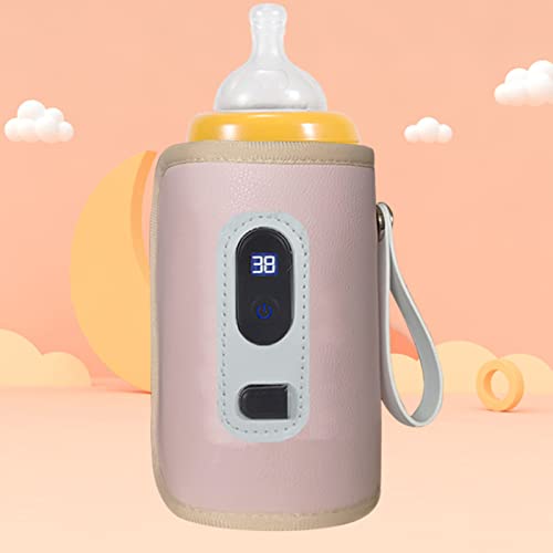 USB Нагревател за бебешки Шишета, Температура на LCD екрана, Точно Нагревател Мляко, Пазител на Топлина за дома Извън Колата (Розов)
