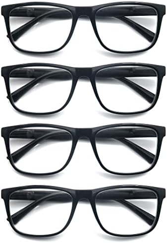 Очила за четене OLOMEE 2,00 Големи Големи Квадратни Мъжки Ридеров в Черна Рамка, 4 опаковки, Удобни и Леки Очила за четене с Гъвкава