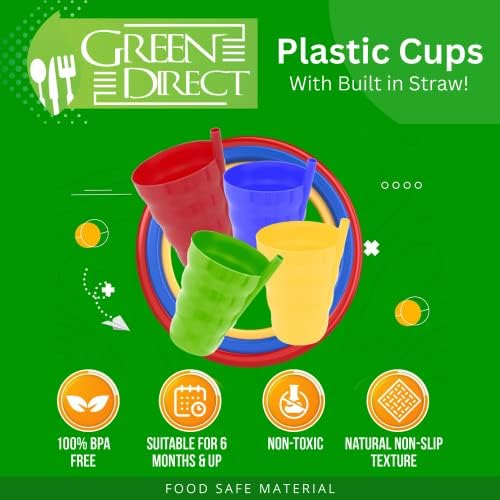 Зелен Директен Чашка С Соломинкой 10 грама. Пластмасова чаша с вградена соломинкой за деца от Различни цвята Опаковка от 4 броя