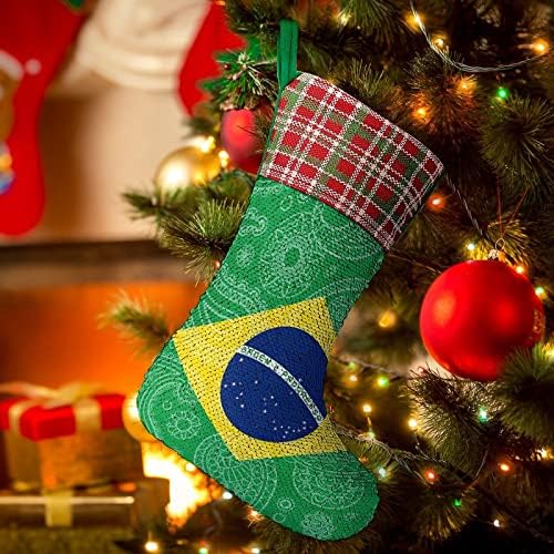 Бразилски Флаг с Пейсли, Коледни Чорапи С Пайети, Блестящи Стенни Висящи Украси, Украса за Коледната Елха, Празнична Парти