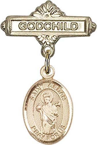 Детски икона Jewels Мания за талисман на Светия Эдана от Папрати и игла за икона Кръщелник | Детски икона от 14-каратово злато с