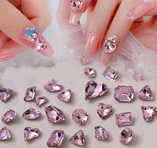 ВеллиеСТР 120ШТ (12 стилове) и Кристали за нокти в Розово стил, Луксозни Кристали за Дизайн на ноктите Love Crooked Сърце Аксесоари