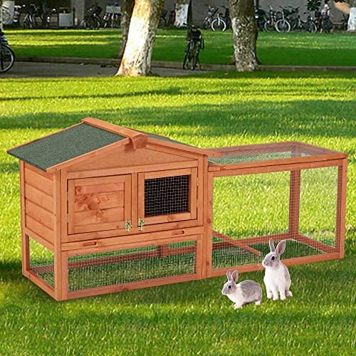 Уличен Зайци къща ECOTOUGE (61,4 x 20,5 x 26,8), Двуетажно Дървена Клетка за зайци във вътрешния двор, който е с Подвижни Чекмедже,