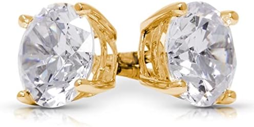 Обеци-карамфил с диаманти За Жени, Мъжки Обеци с Диаманти, Жълто Злато, 14 К, 1 карата-2 карата, Кръгли, Принцеса, във формата на