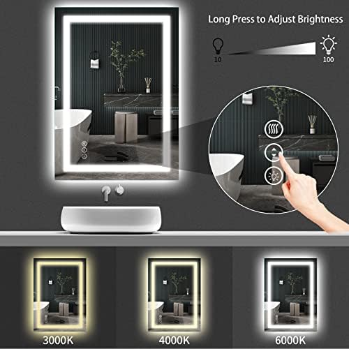 Огледало за баня Amorho LED 20 x 28 с челен панел и подсветка, Стенни Огледала с плавно регулиране на яркостта, фарове за Мъгла, Нечупливи и с памет, 3 Цвята, Двойно огледало ?