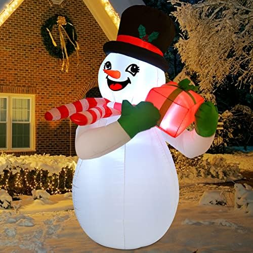 GOOSH 5 ФУТА Коледни Надуваеми играчки Снежен човек с Предавателна Надуваеми Декорации за Двор Клирънс с вградени светодиодни лампи
