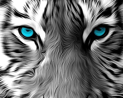 Визуален Художествен Декор Абстрактни Животни Живопис Притны Черно-бял Тигър с Тюркоазените очи на Картина на Дивата Природа на