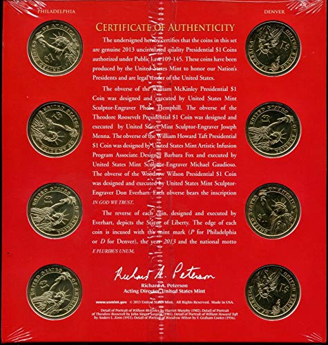 2013 P &D Президентския комплект от 8 монети, деноминирани 1 диамант без количество - Всички БУ с сатинировкой - в оригиналната