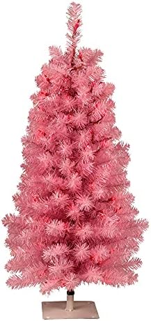 Изкуствена Коледна Елха от Розова Бор Vickerman 3', Мини-осветителни Тела с Розови Лампи с нажежаема Жичка - Коледна Елха Изкуствена