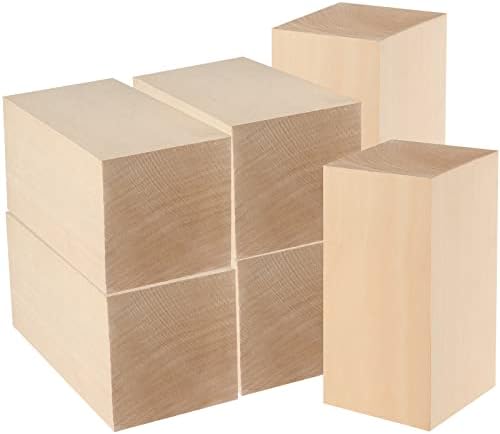 МУКЧАП 6 Опаковки от Липа, 6 х 3 х 3 Инчов Блокове за резба по липа, Големи Непълни Блокове от Меко дърво, за ръчна Дърворезба и