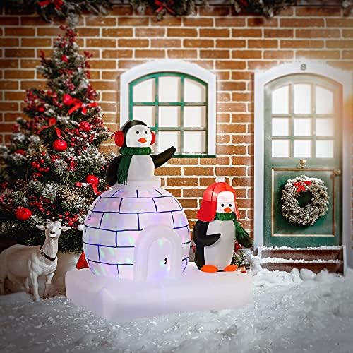 HOMCOM 5-подножието Осветени Коледни Надуваеми Пингвини с Шал и Игла, Led Празнична Украса на Двора, на Открито