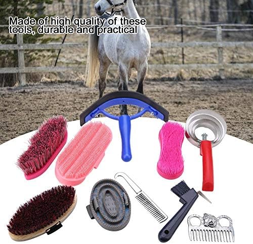 Fdit Набор от продукти за грижа за конете Четка за прически коне, гребен за къри, набор от инструменти за почистване на коне 10