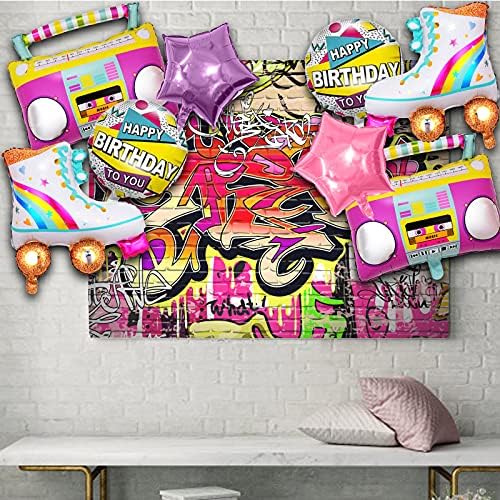 8 БР. Преливащи се цветове Балони за Ролери, Надуваем радио Boombox, Подпори за Партита 80-90-те години, Ретро Тема, хип-Хоп, Рожден