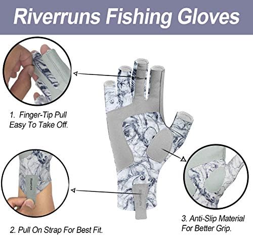 Ръкавици за риболов Riverruns UPF 50+ без пръсти - Слънчеви ръкавици за риболов - Ръкавици със защита от ултравиолетови лъчи За