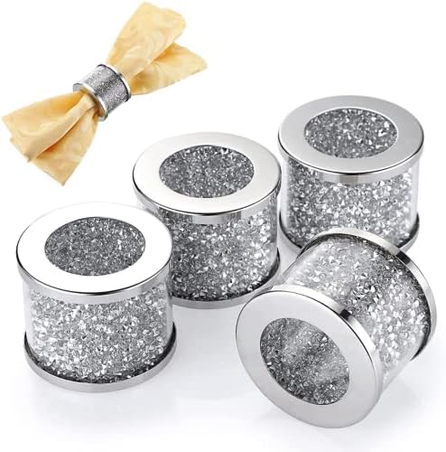 Пръстени за салфетки 1ONE Made For You, Сребърен комплект от 4 на пръстените в стил Гэтсби, държач за кърпички с диаманти, идеален