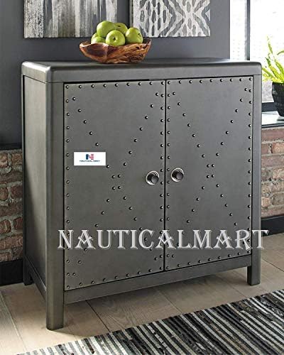 2-Врати Акцентный шкаф NauticalMart - Украса от Античния Оръжеен метал - дръжки От Черен метал