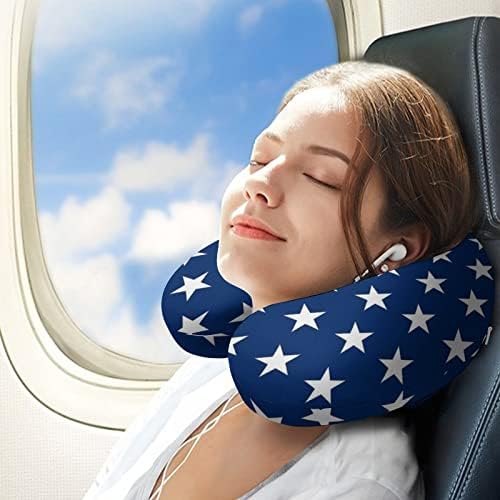 Американски Флаг Тъмно Сини Звезди Пътуване Възглавница За Шията Пяна с Памет U-Образна Възглавница за Самолет за Поддръжка на Главата
