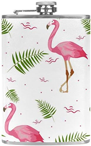 Фляжка за Алкохол от Неръждаема Стомана Запечатани с Фуния 7,7 унция в Кожа Джоба една Чудесна Идея за подарък Фляжка - Flamingo Summer