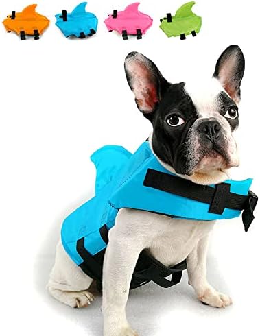 Спасителна жилетка за кучета Snik-S с Регулируем колан, Яке за плуване с Акули за кучета с къс нос, Подобрена версия (мопс, английски