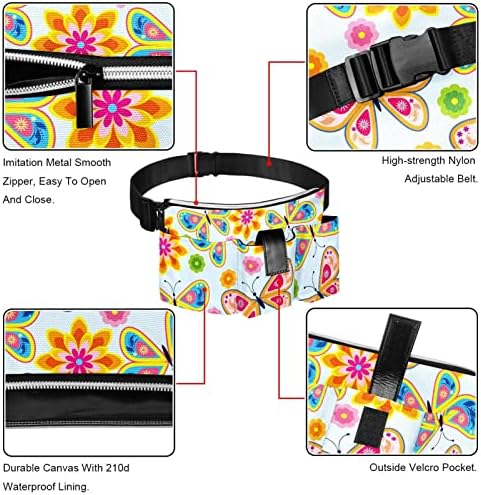 Цветна Поясная чанта с пеперуди и цветя, 4 джоба с цип, Подаръци за спорт, тренировки, Пътувания, Движение, Ежедневни Поясная чанта