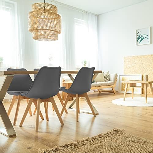 Модерен шезлонг Живот Home средата на века с 4-Те Висока облегалка, меки седалки и крака от масивна дървесина - трапезария, дневна, кухня - DSW Shell Tulip Chair - Тъмно сив