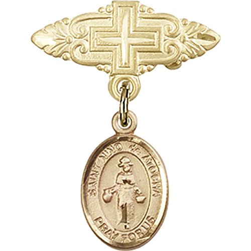 детски икона от жълто злато 14 карата с Чар на Св. Нино де Аточа и Игла за Икона с Кръст 1 X 3/4 инча