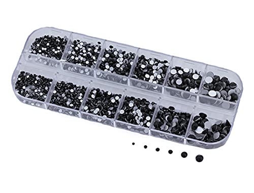 По-2100 парчета Струя Черни Стъклени Страз С Плоска задната част на повърхността на Кристали За Дизайн на Ноктите Набор от 6 Размери (1.4 мм - 4,8 mm)