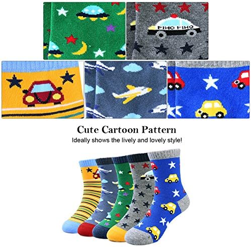 Детски Памучни чорапи за екипажа с изземване - 5 опаковки, Комплект зимни спортни чорапи за момчета и момичета на 6-12 години